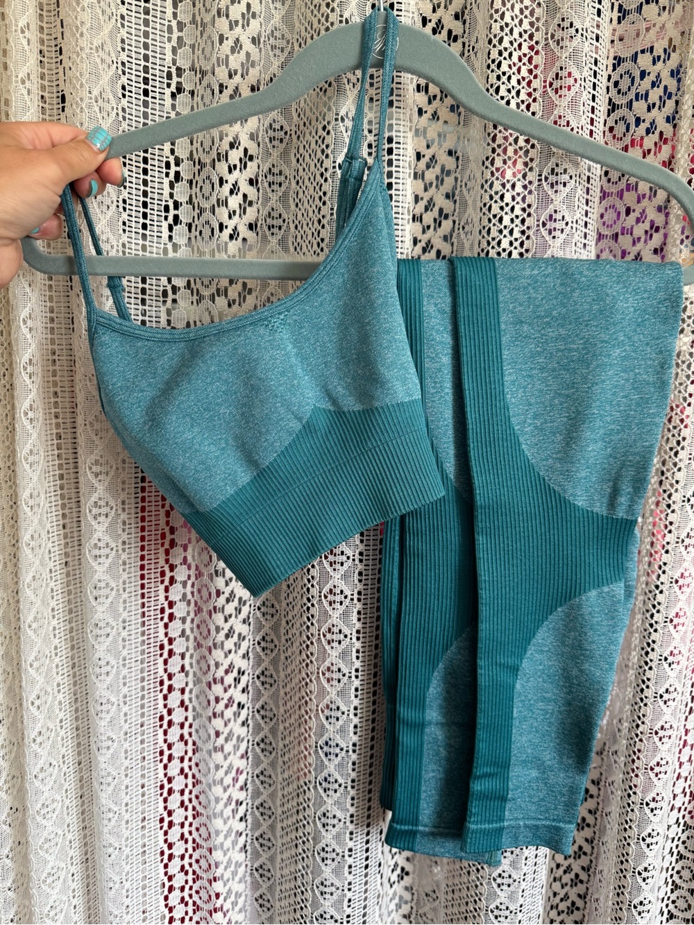 Seamless Teal Active Bralette and Leggings Set - Women